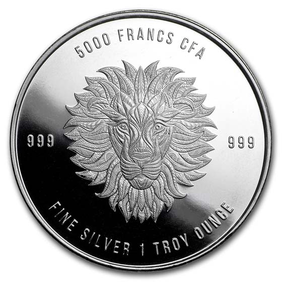 2018 Republic of Chad African Lion 1 oz .999 Silver Franc 5,000 Coin Lion King